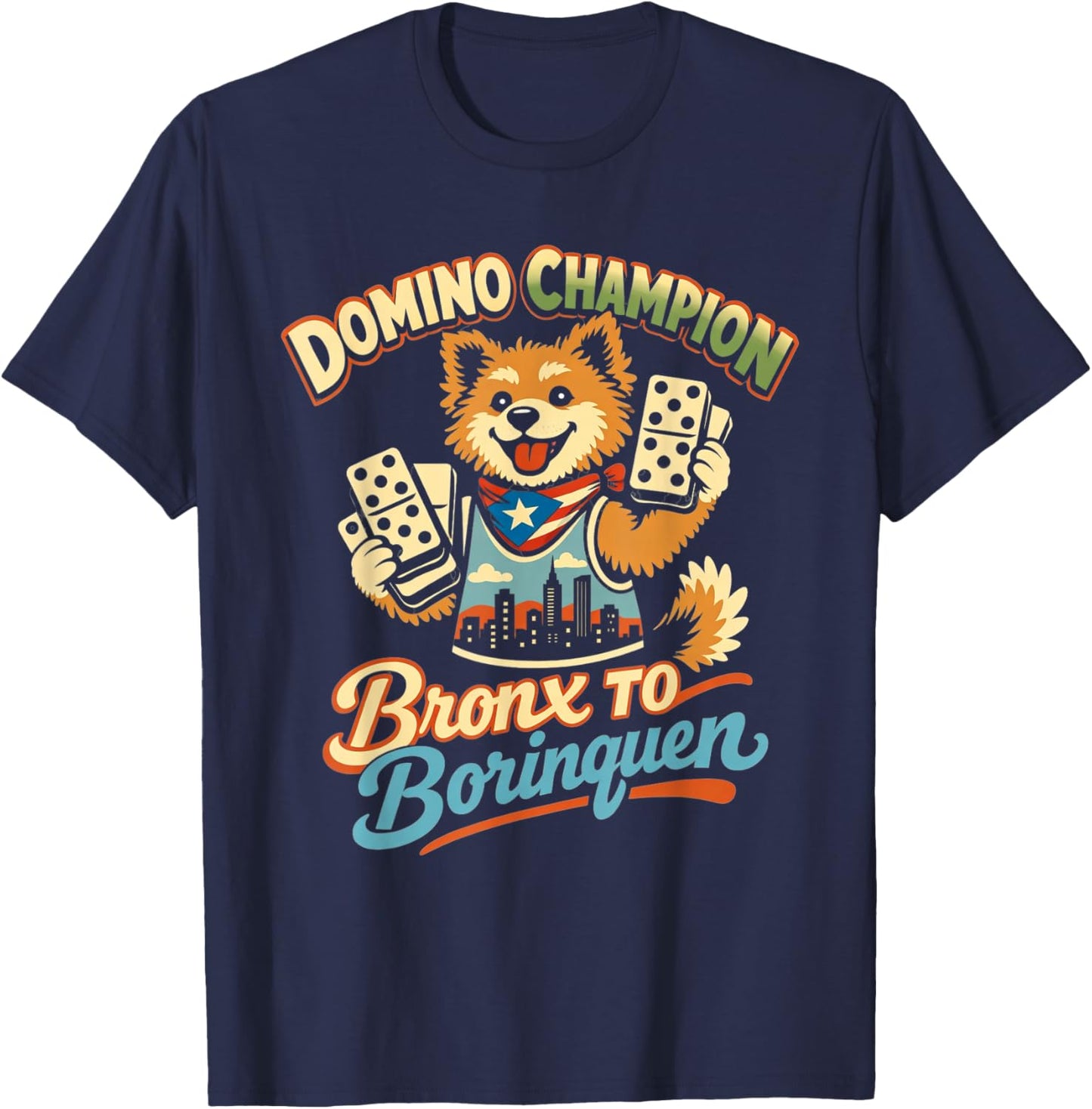 Puerto Rico PR Domino Bronx to Borinquen Sato Heritage Pride T-Shirt - T-Shirt | Navy