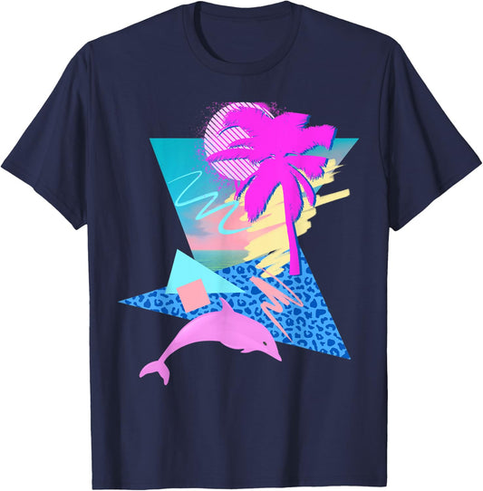 Vaporwave Aesthetic 80s 90s Throwback Retrowave Dolphin T-Shirt - T-Shirt | Navy