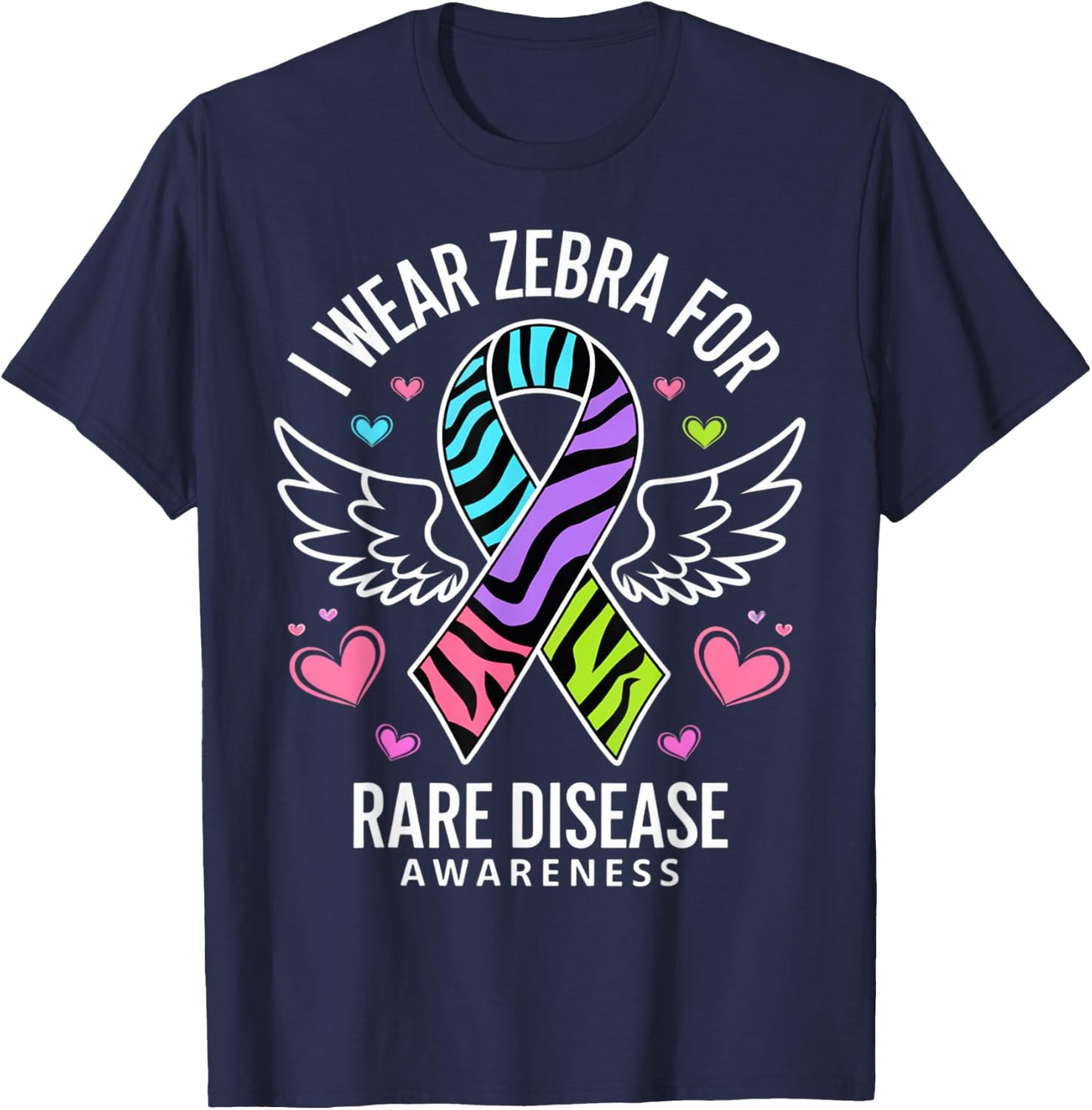 Rare Disease Day 2025 Shirt Zebra Ribbon Awareness T-Shirt - T-Shirt | Navy
