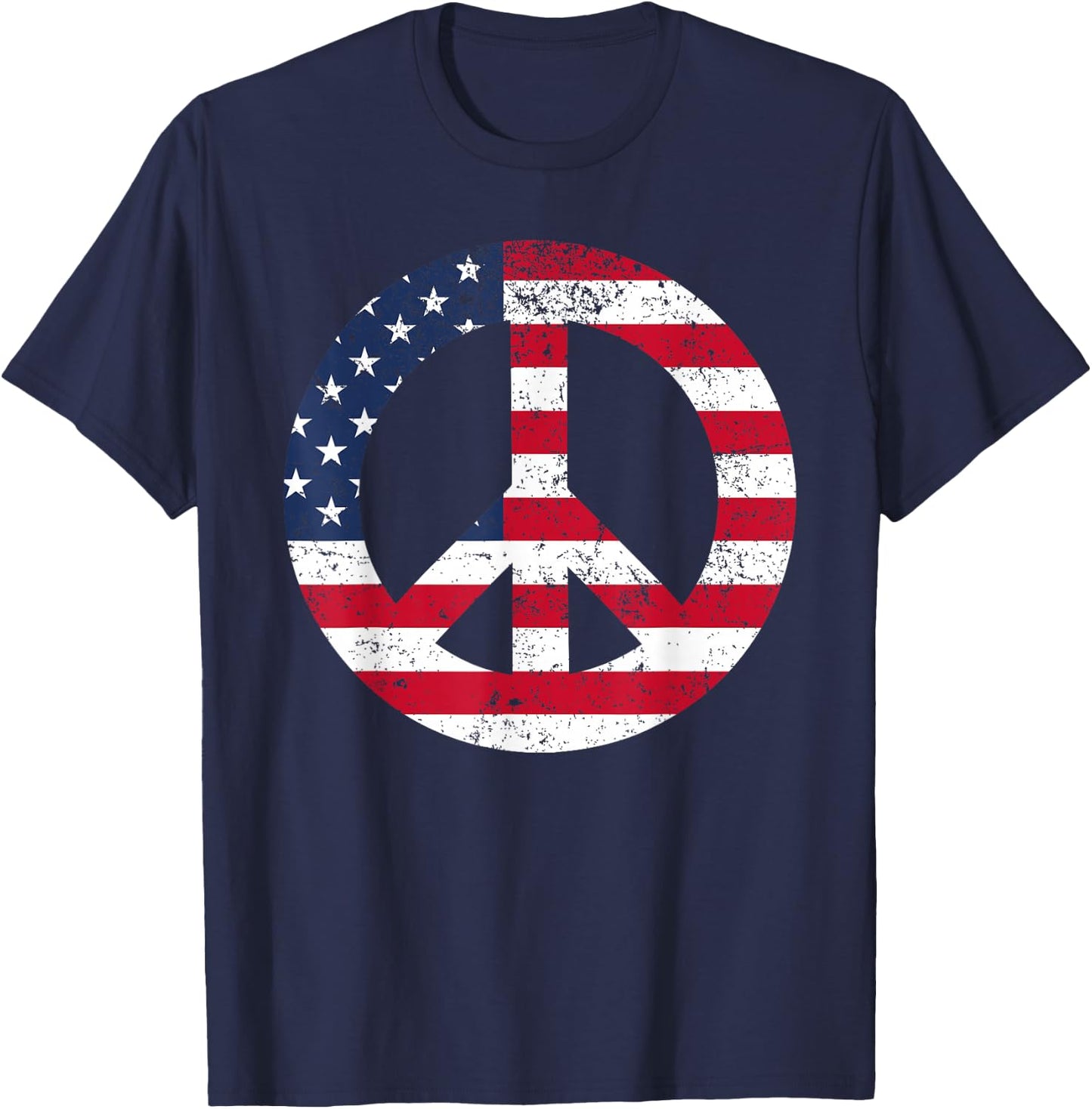 Peace Sign Patriotic USA Flag Peace & Love T-Shirt - T-Shirt | Navy