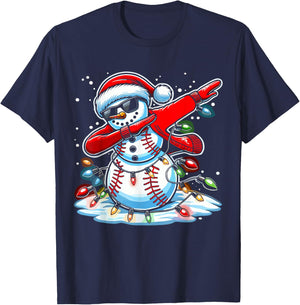 Dabbing Christmas Baseball Snowman Boys Baseball Women Men T-Shirt - T-Shirt | Navy