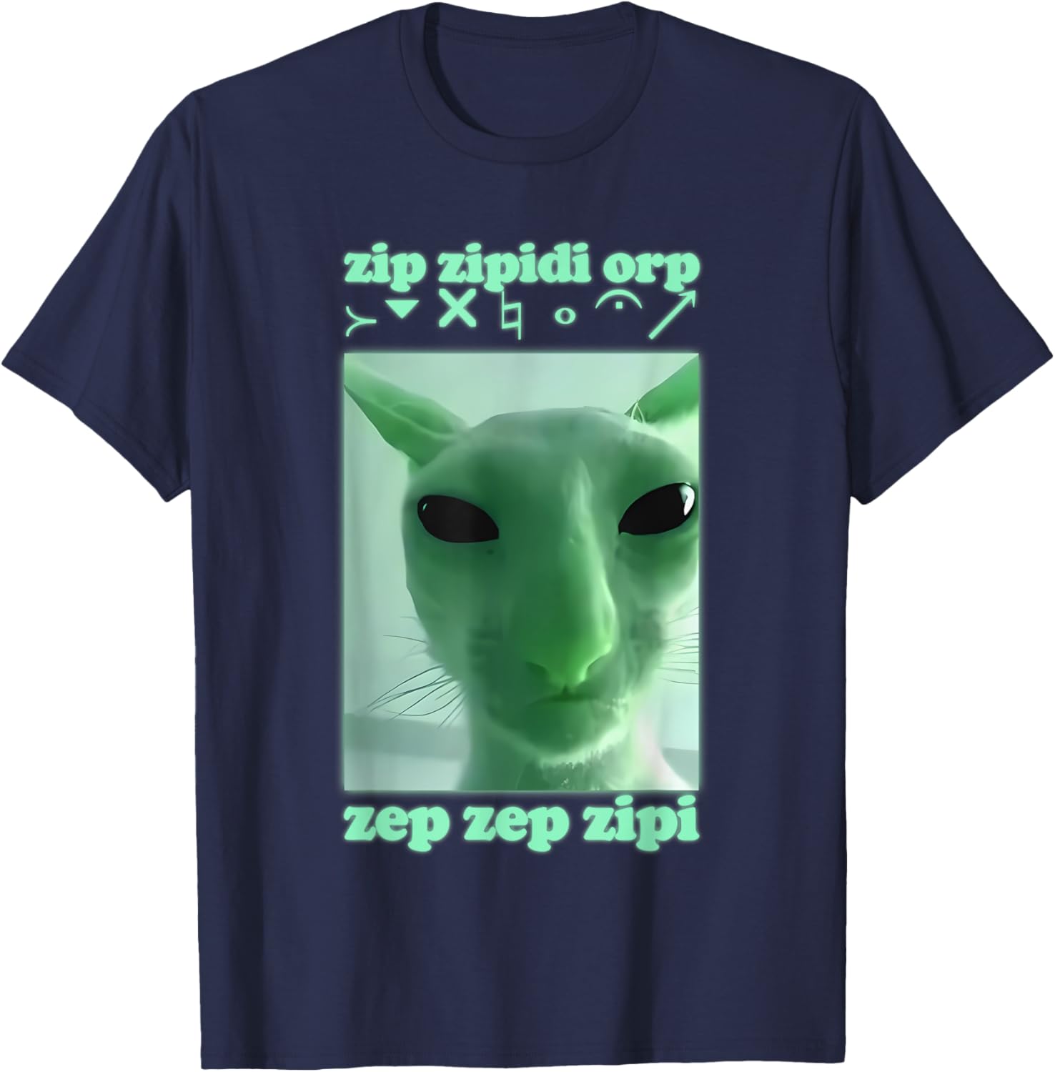 Funny Alien Cat Dank Meme Cringe Cat Woman Man Kids T-Shirt - T-Shirt | Navy