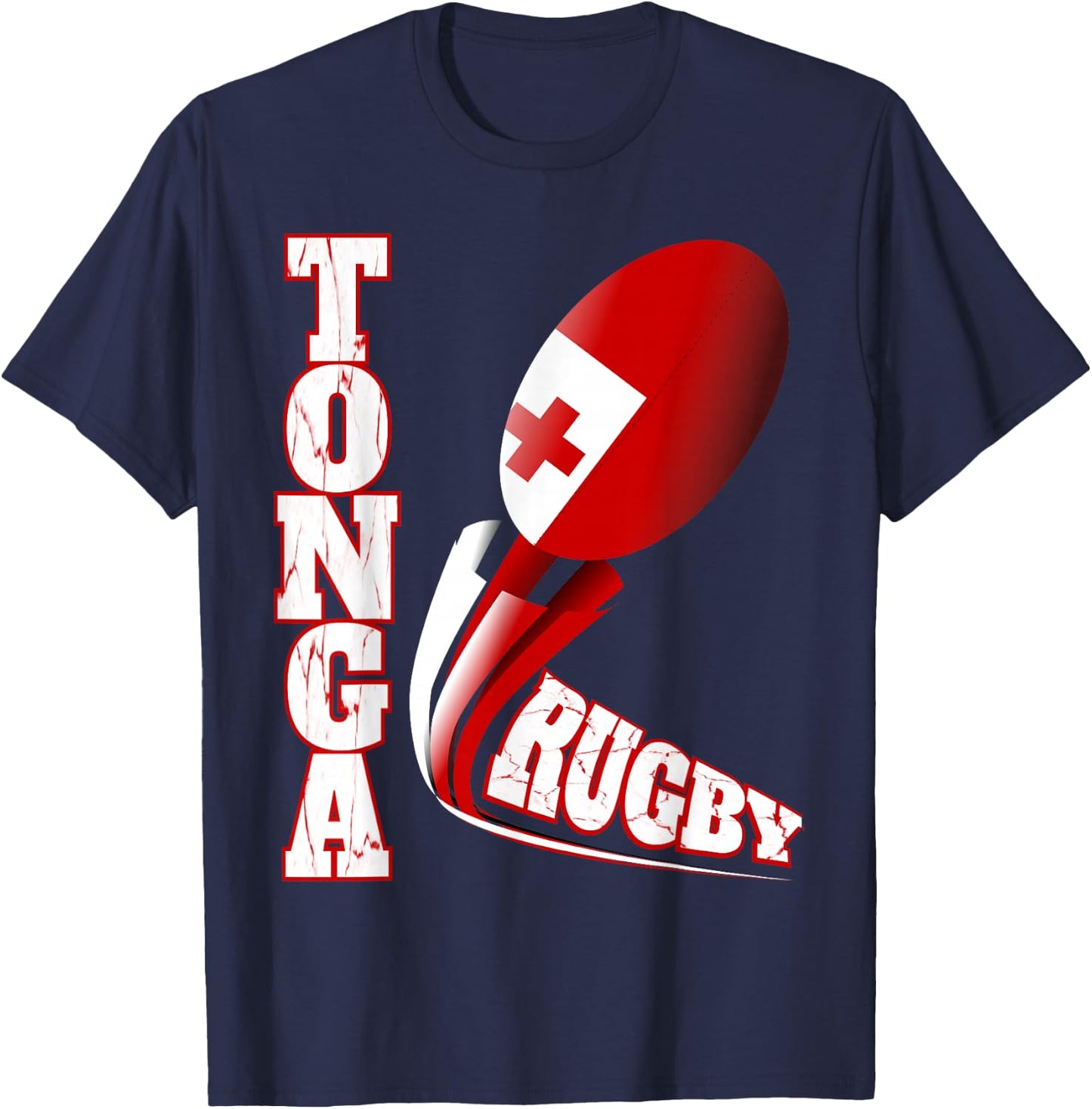 Tonga Rugby Fan Distressed Marbled Text Graphic T-Shirt - T-Shirt | Navy