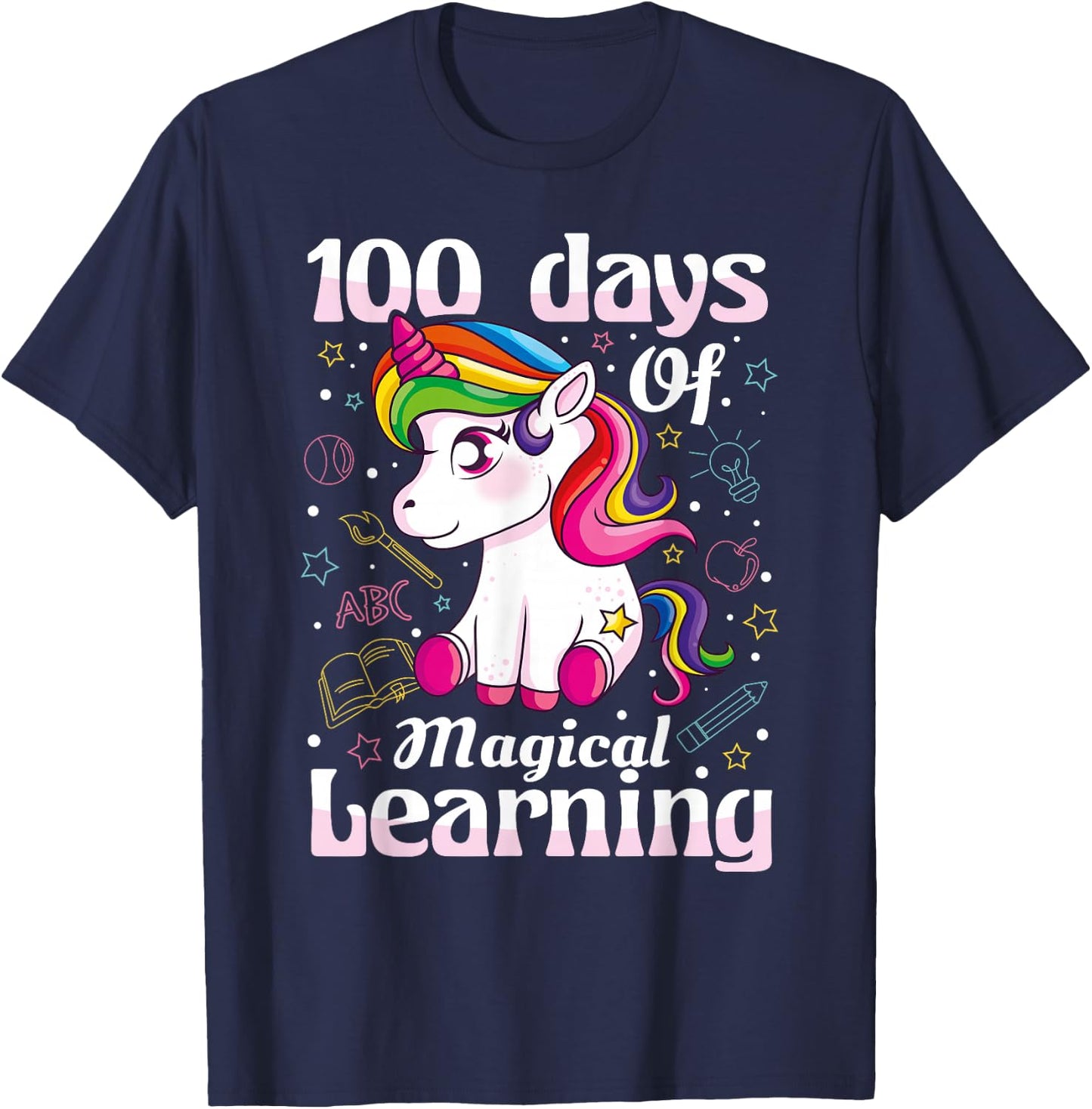 100th Day of School Unicorn Girls 100 Days of School T-Shirt - T-Shirt | Navy