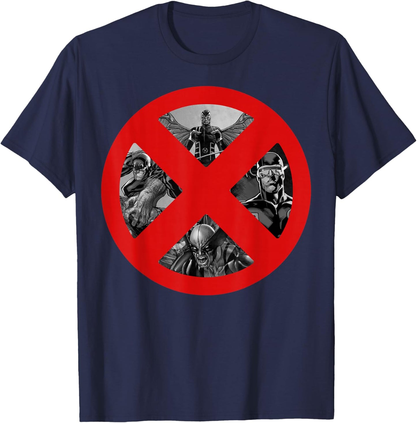 Marvel X-Men Cyclops Wolverine Beast Archangel Logo T-Shirt - T-Shirt | Navy