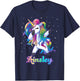 AINSLEY Name Personalized Custom Rainbow Unicorn Dabbing T-Shirt - T-Shirt | Navy