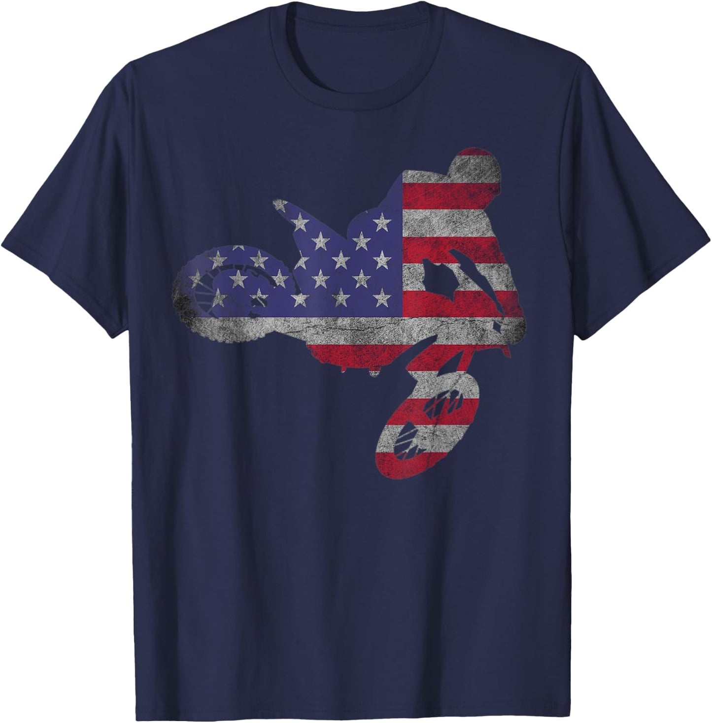 Dirt Bike American Flag | Motocross Enduro Shirt Women Girls Kids Men T-Shirt - T-Shirt | Navy