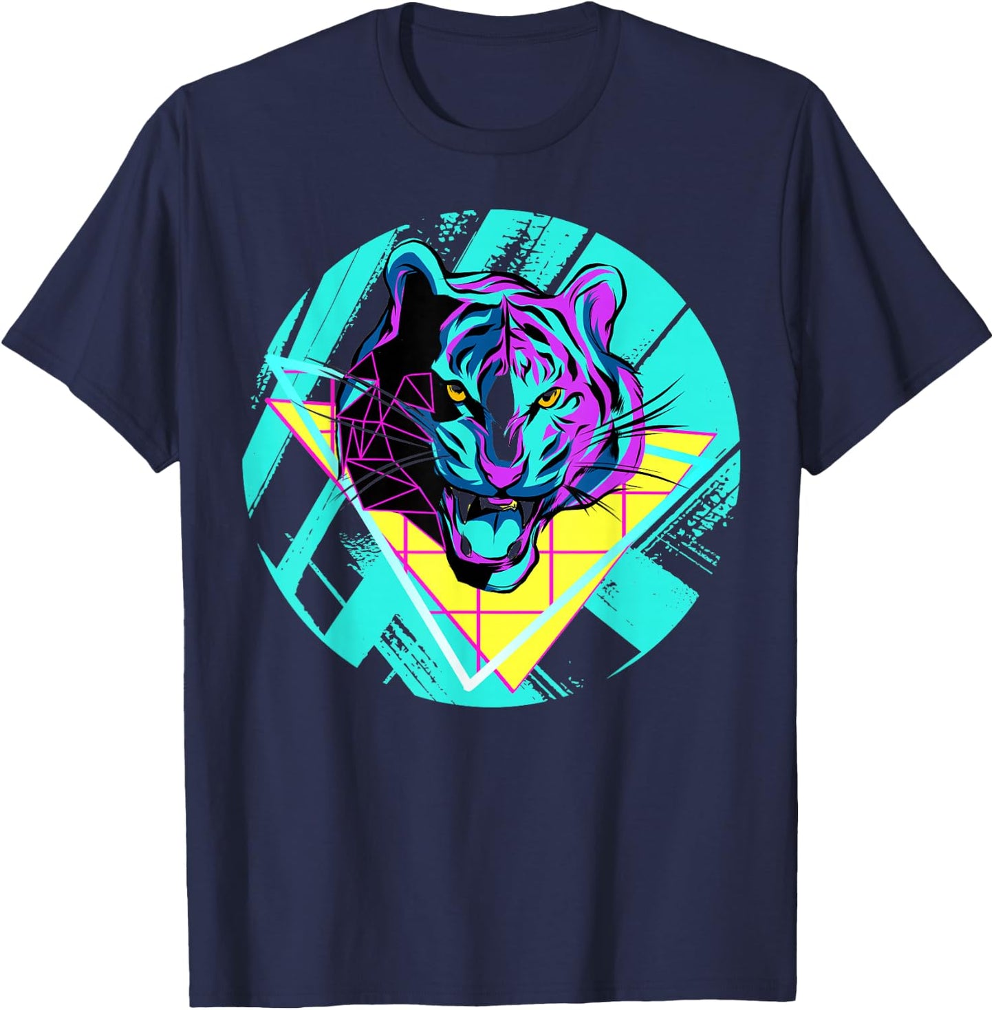 80's Wild Tiger Colorful Party T-Shirt - T-Shirt | Navy