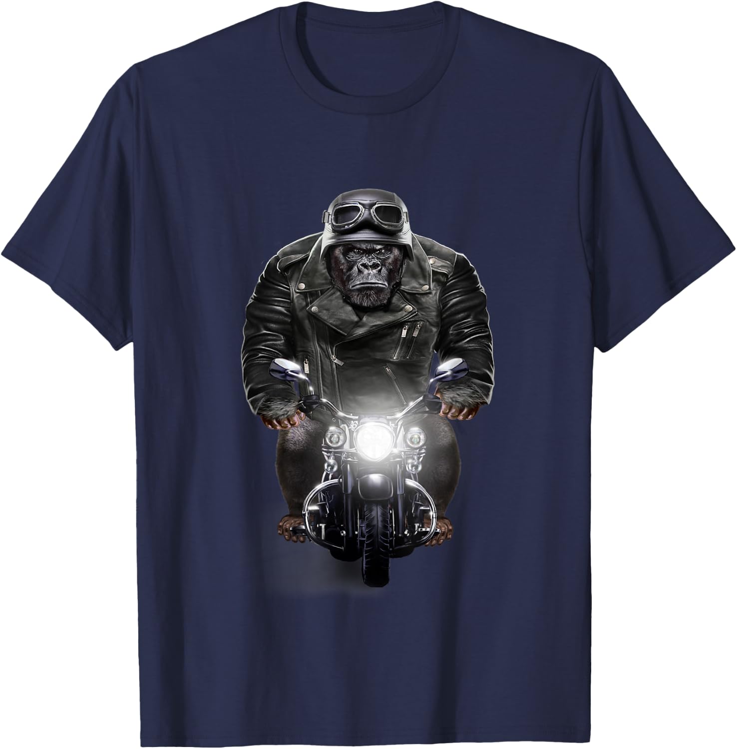Biker Gorilla in Leather Jacket Ride Motorcycle T-Shirt - T-Shirt | Navy