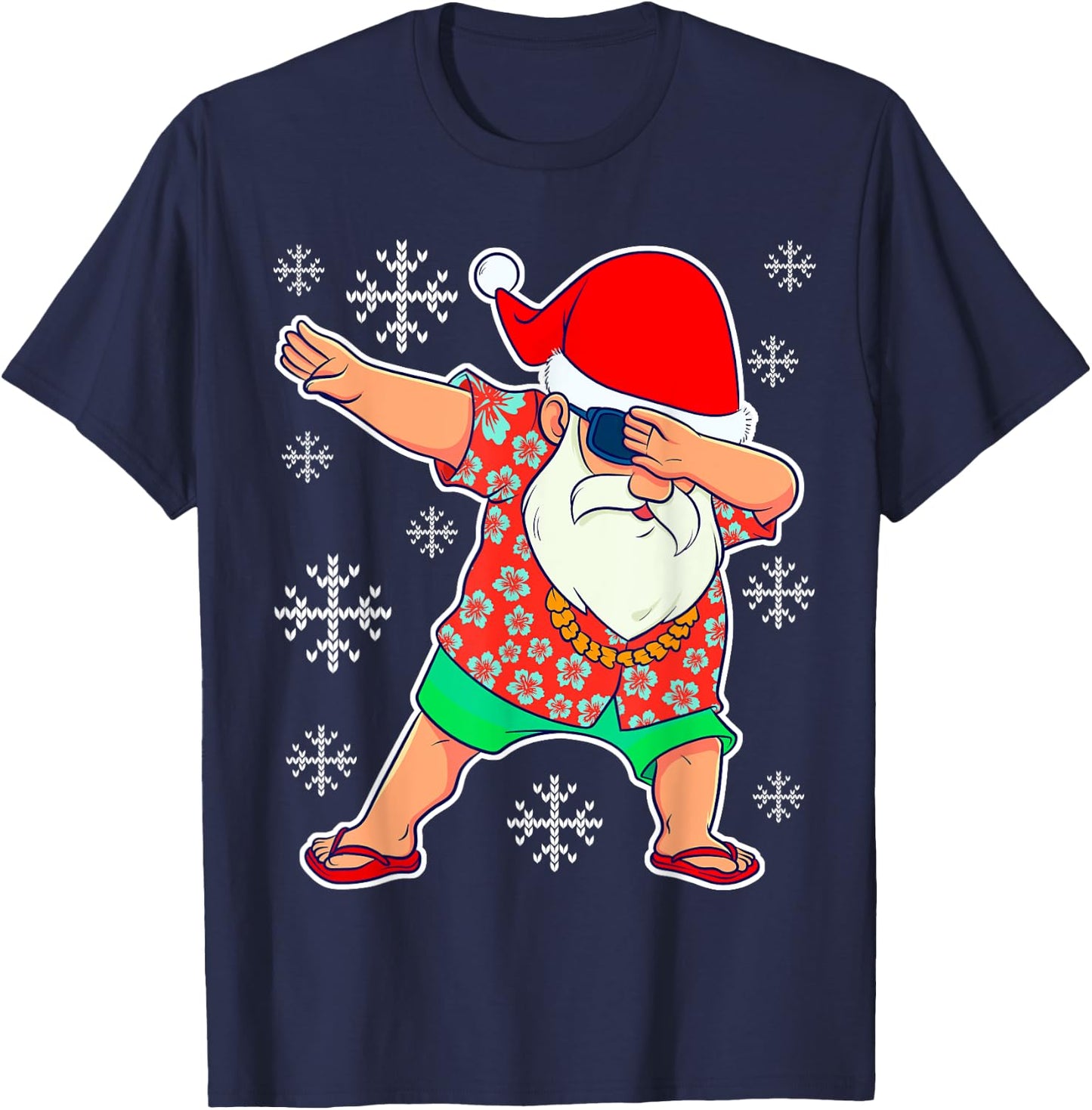 Dabbing Santa, Christmas Summer Tropical Hawaiian Xmas Dab Short Sleeve T-Shirt - T-Shirt | Navy