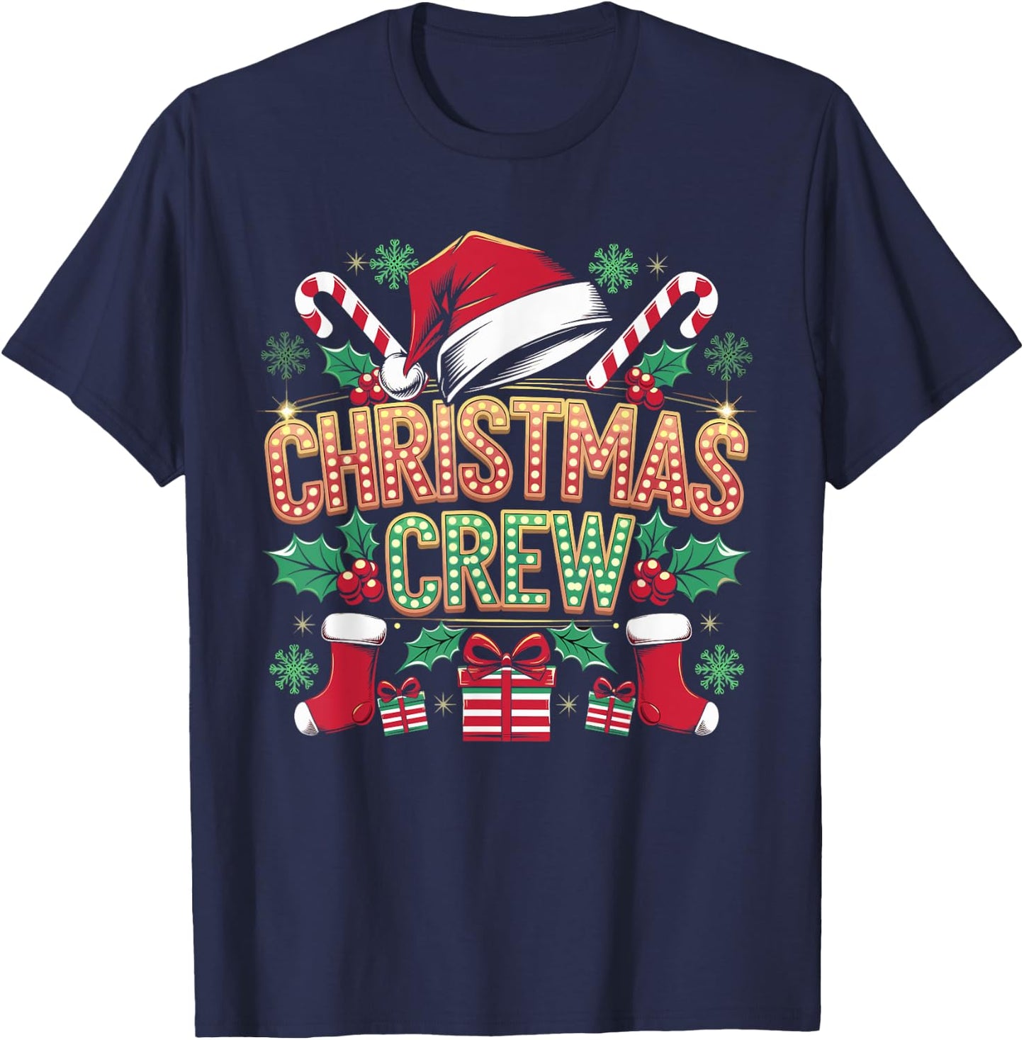 Christmas Crew Santa Hat Matching Family Holiday Xmas Party T-Shirt - T-Shirt | Navy