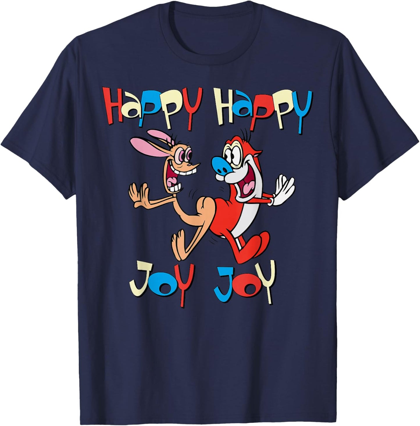 Ren and Stimpy Happy Happy Joy Joy Dance T-Shirt - T-Shirt | Navy
