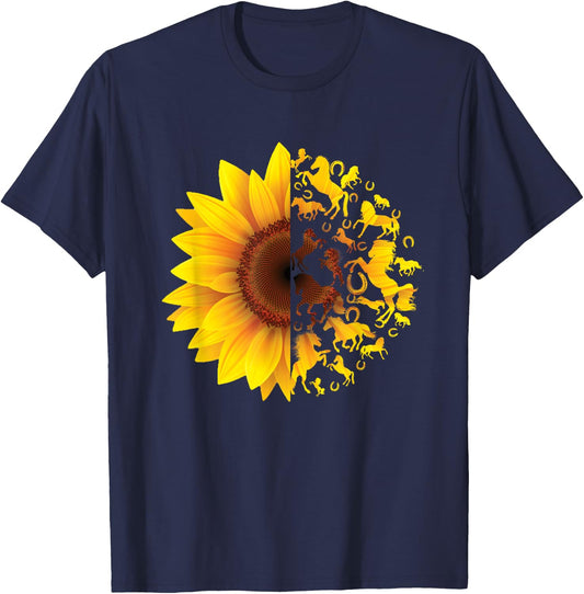Cool sunflower horses - horse and sunflower preferred T-Shirt - T-Shirt | Navy
