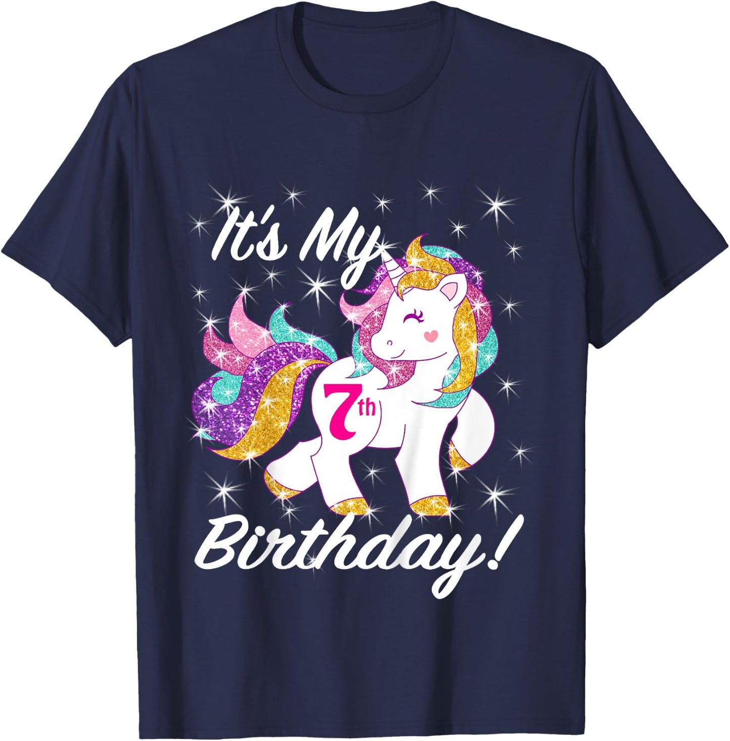 It's My 7th (7 Year Old) Birthday Shirt Girl Unicorn Outfit T-Shirt - T-Shirt | Navy