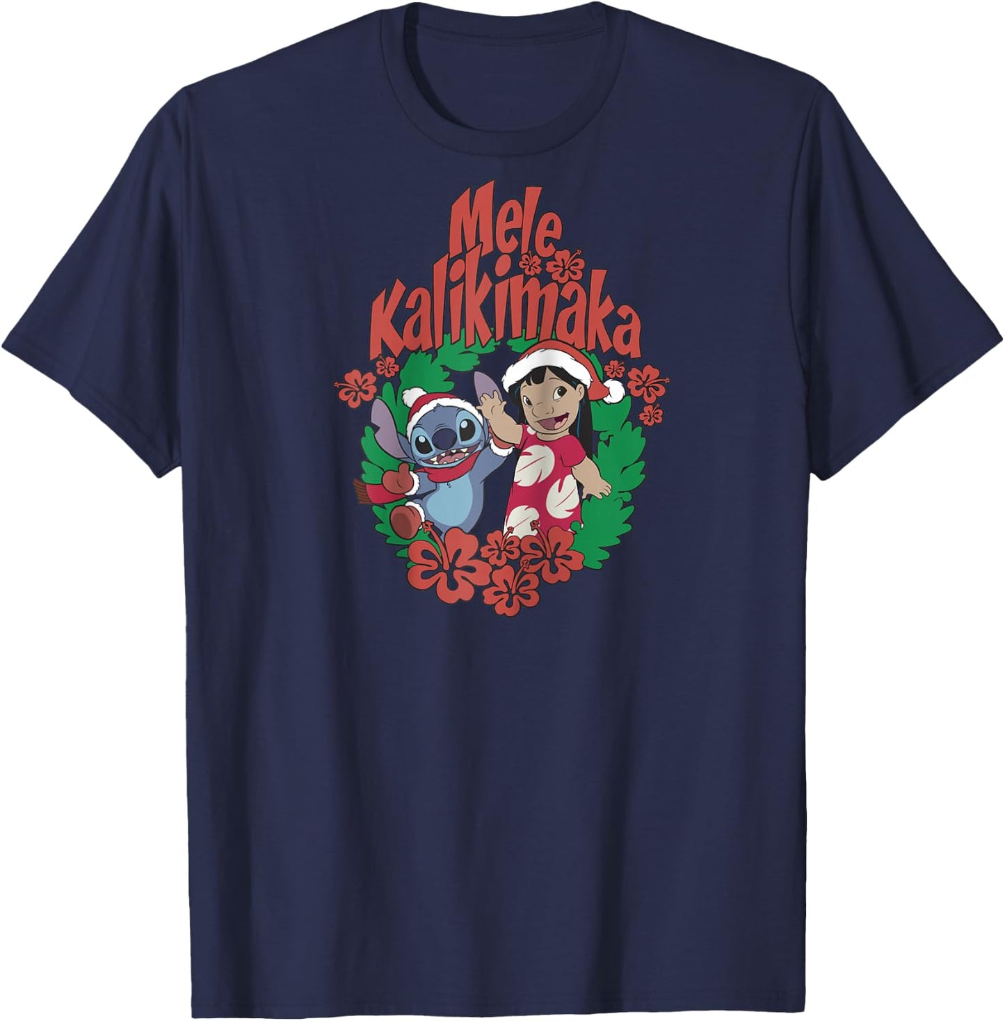 Disney Lilo & Stitch Christmas Mele Kalikimaka Wreath Raglan Baseball T-Shirt - T-Shirt | Navy