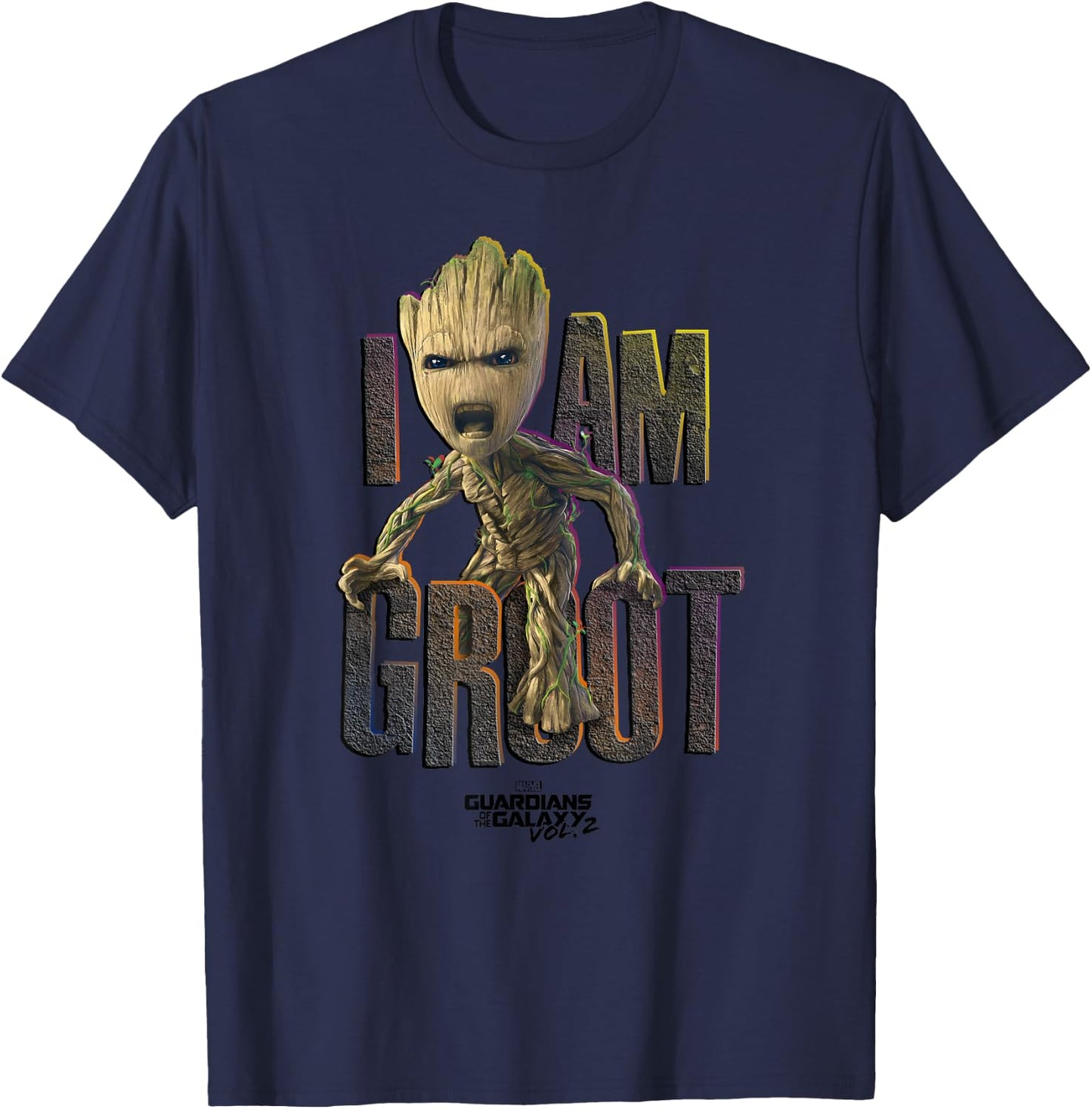 Marvel Guardians Vol.2 I AM Groot Cute Angry C2 Small T-Shirt - T-Shirt | Navy
