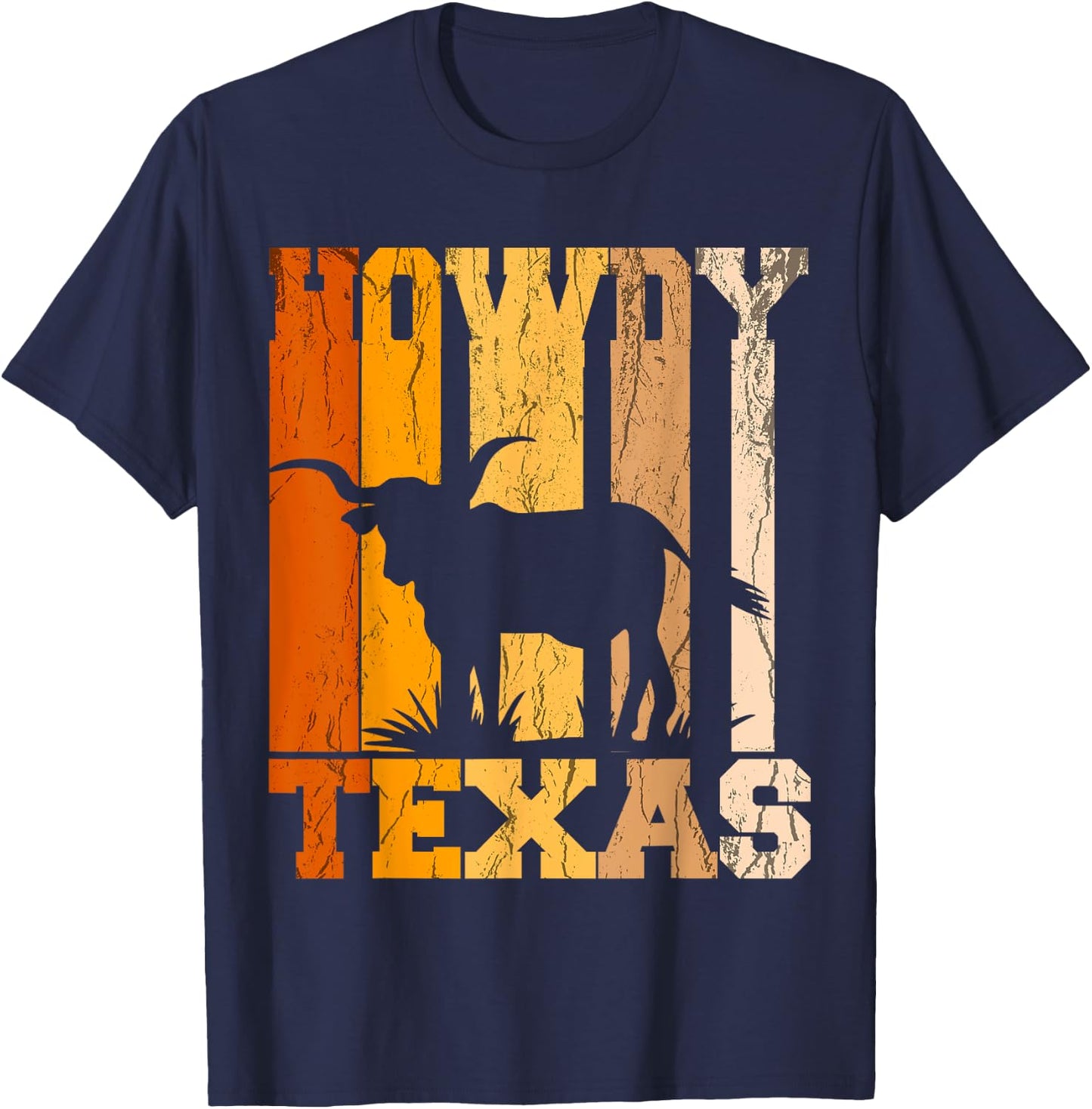Howdy from Texas with Longhorn - Distressed Western T-Shirt - T-Shirt | Navy