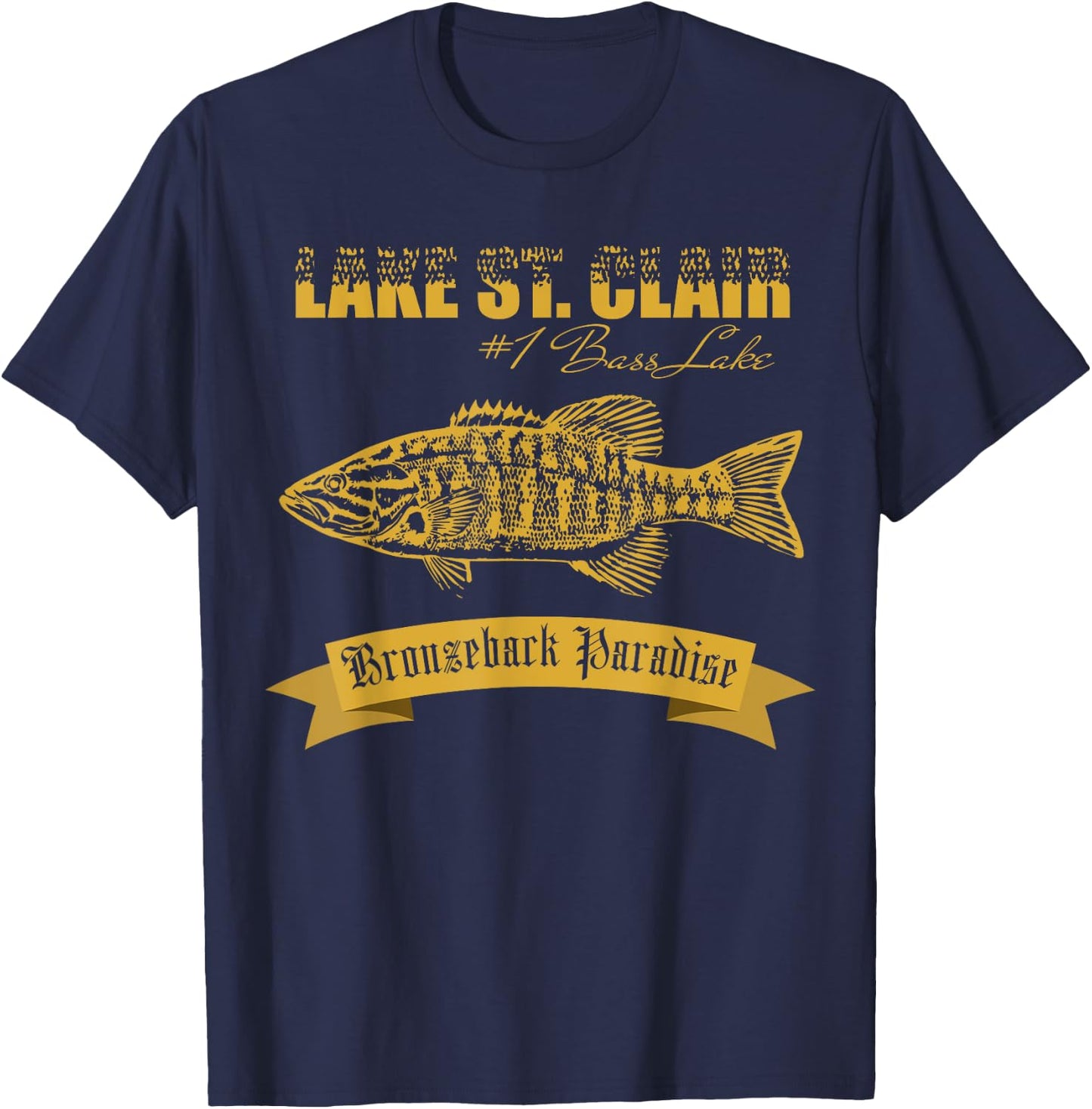 Lake St Clair Bronzeback Paradise Smallmouth Bass T-Shirt - T-Shirt | Navy