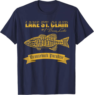 Lake St Clair Bronzeback Paradise Smallmouth Bass T-Shirt - T-Shirt | Navy