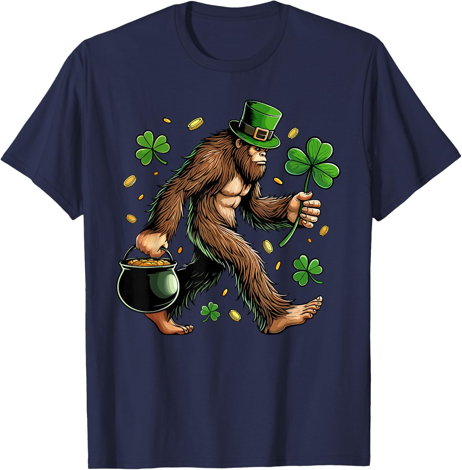 Bigfoot St Patricks Day Funny Sasquatch Saint Paddys Irish T-Shirt - T-Shirt | Navy