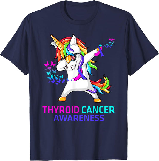 Inspirational Thyroid Cancer Awareness Unicorn T-Shirt - T-Shirt | Navy