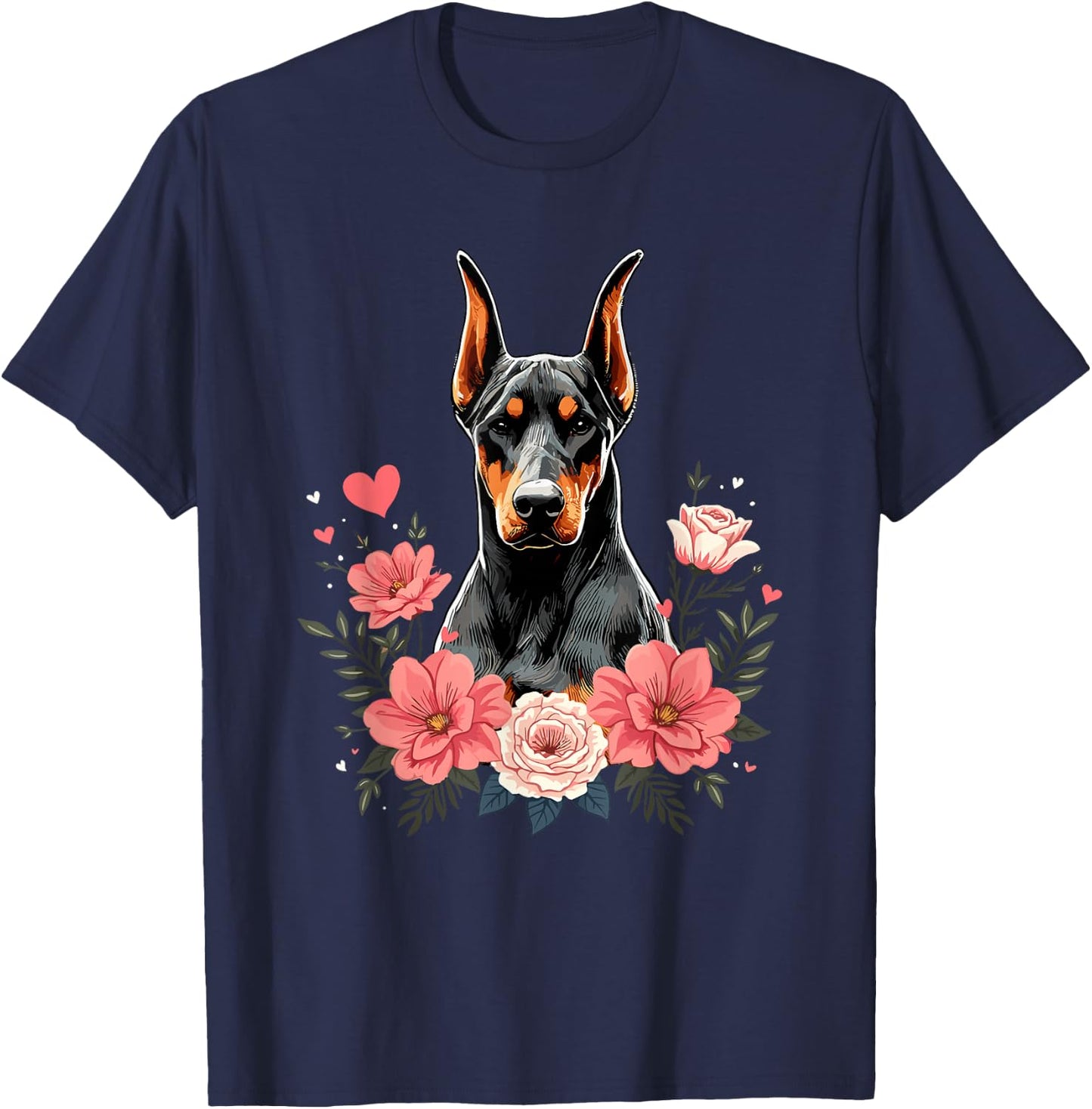 Roses Flowers Doberman Pinscher Dobermans Dobie T-Shirt - T-Shirt | Navy