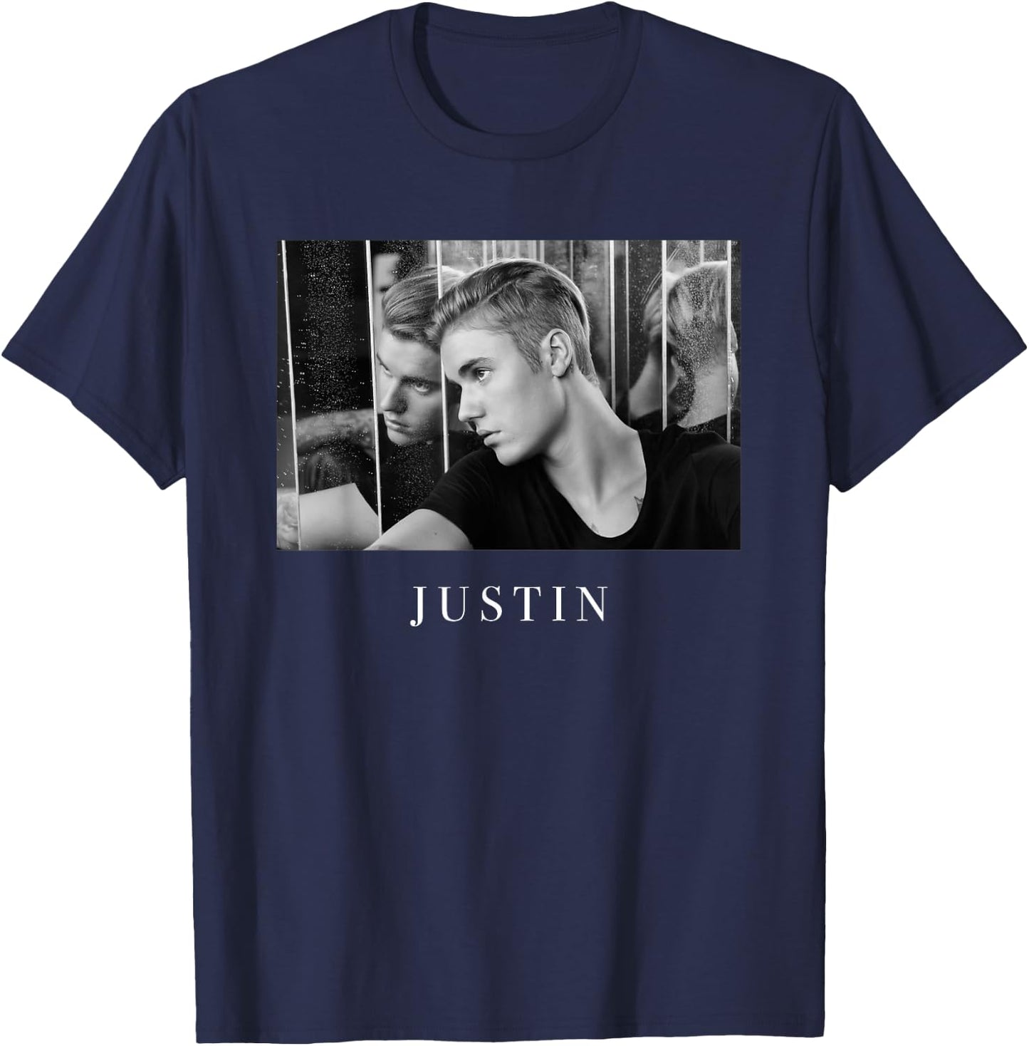 Official Justin Bieber Reflection Photo B&W T-Shirt - T-Shirt | Navy