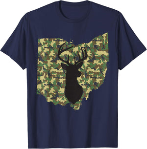 Deer Hunter Camouflage Hunting Safety Orange State Ohio T-Shirt - T-Shirt | Navy