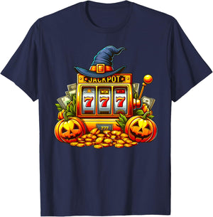 Halloween Slot Machine Casino Money Winner Pumpkins Jackpot T-Shirt - T-Shirt | Navy
