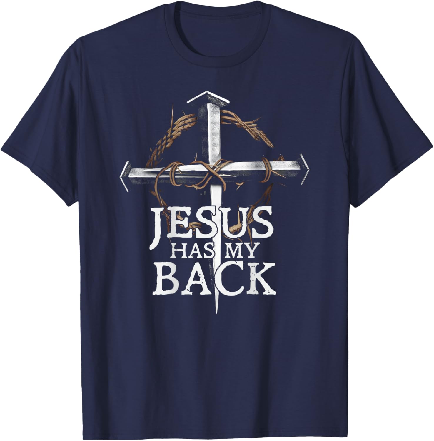 Jesus Has My Back Christian Cross (ON Back) T-Shirt - T-Shirt | Navy