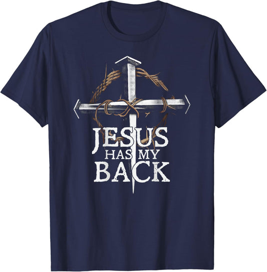 Jesus Has My Back Christian Cross (ON Back) T-Shirt - T-Shirt | Navy