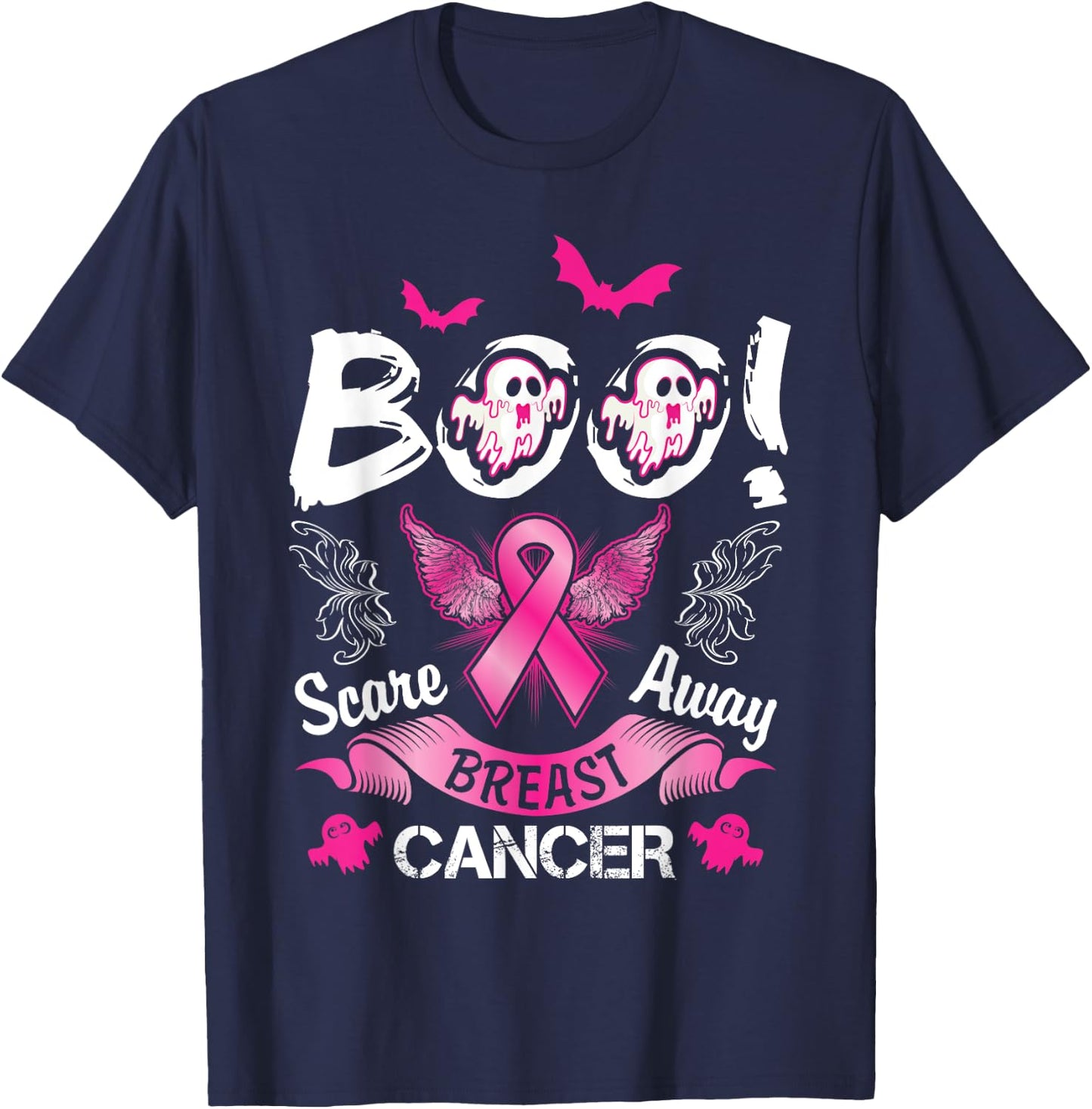 Scare away Breast Cancer, Funny Halloween T-Shirt - T-Shirt | Navy