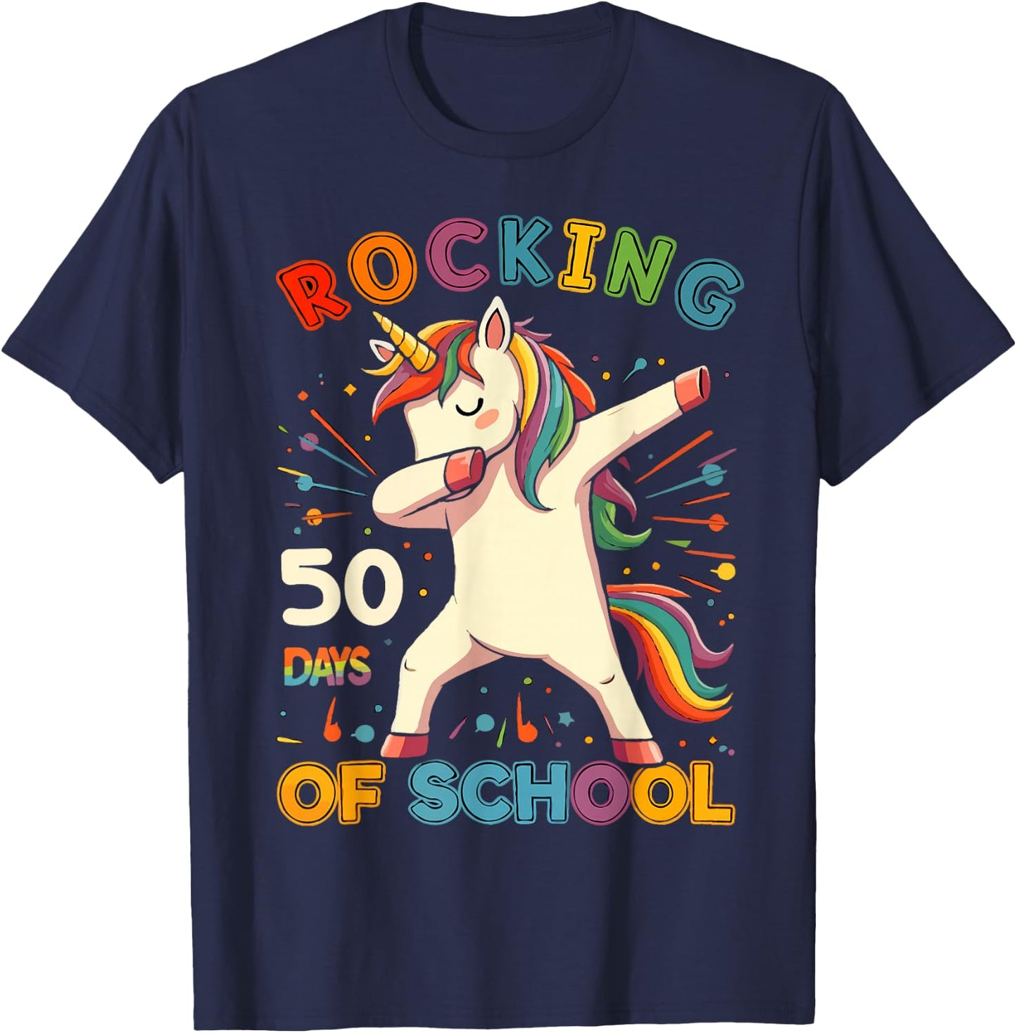 Rockin 50 Days of School 50th Day of School 50 Days Smarter T-Shirt - T-Shirt | Navy