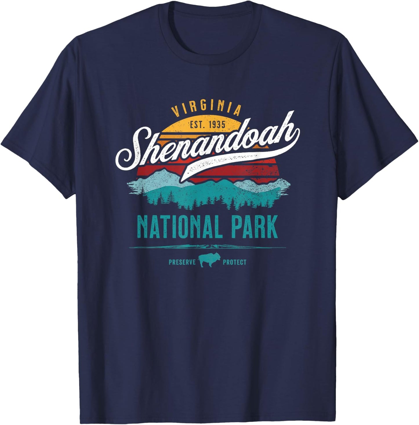 Vintage Shenandoah National Virginia USA Park Hiking Camping T-Shirt - T-Shirt | Navy