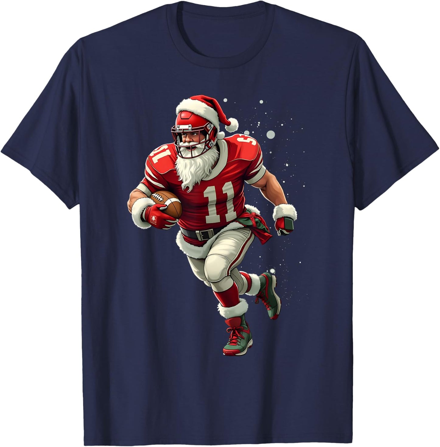 Santa Sports Christmas Football Player Boys T-Shirt - T-Shirt | Navy
