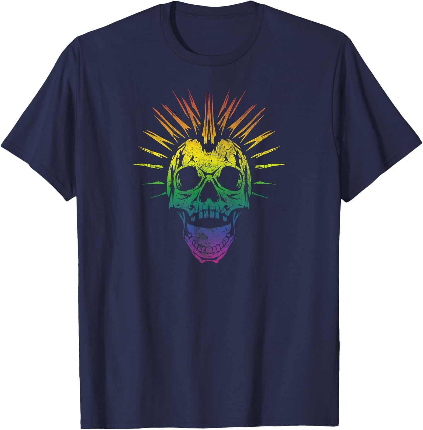 Alternative Gay Pride Rainbow Skull Mohawk T-Shirt - T-Shirt | Navy