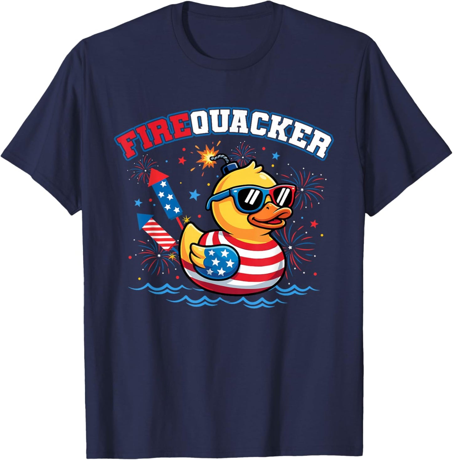 Funny Duck Firequacker Patriotic Fourth of July Men Women T-Shirt - T-Shirt | Navy