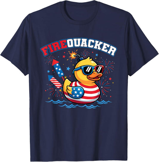 Funny Duck Firequacker Patriotic Fourth of July Men Women T-Shirt - T-Shirt | Navy