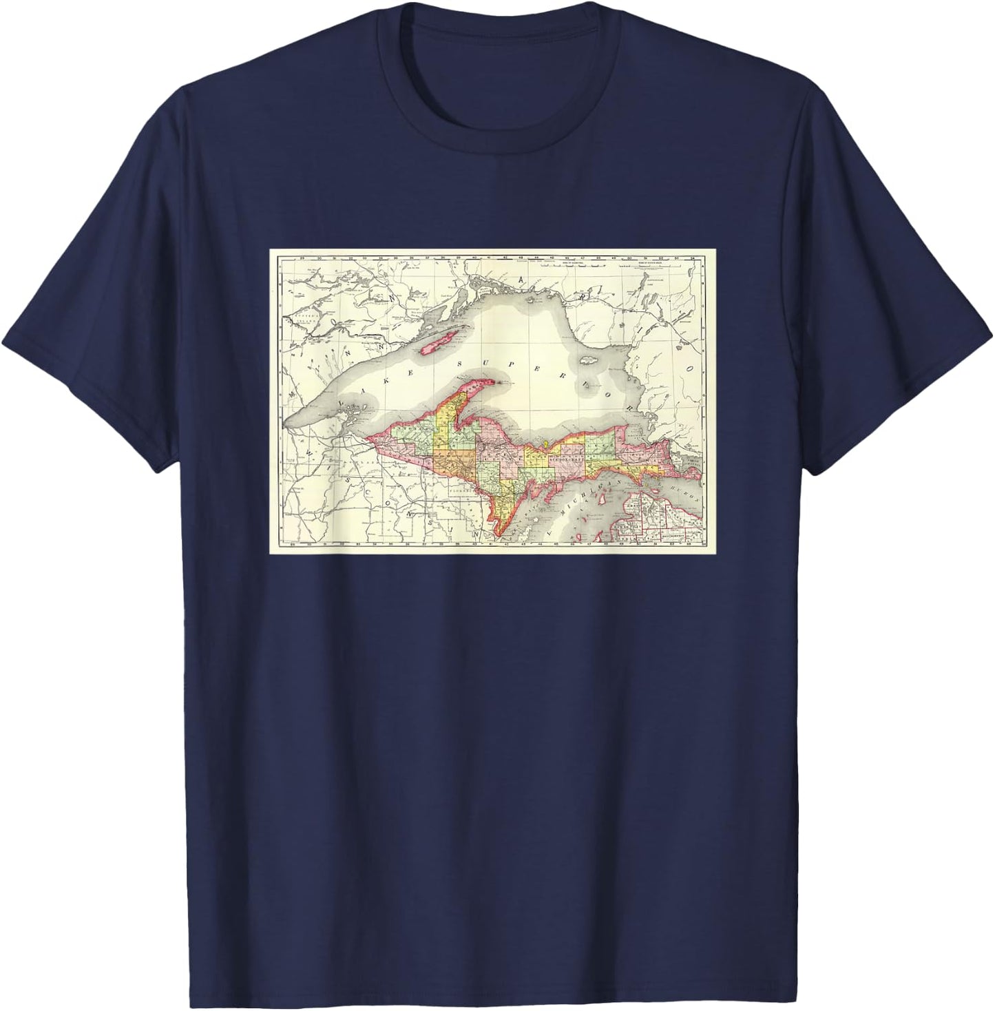 Michigan Upper Peninsula Map T-Shirt - T-Shirt | Navy