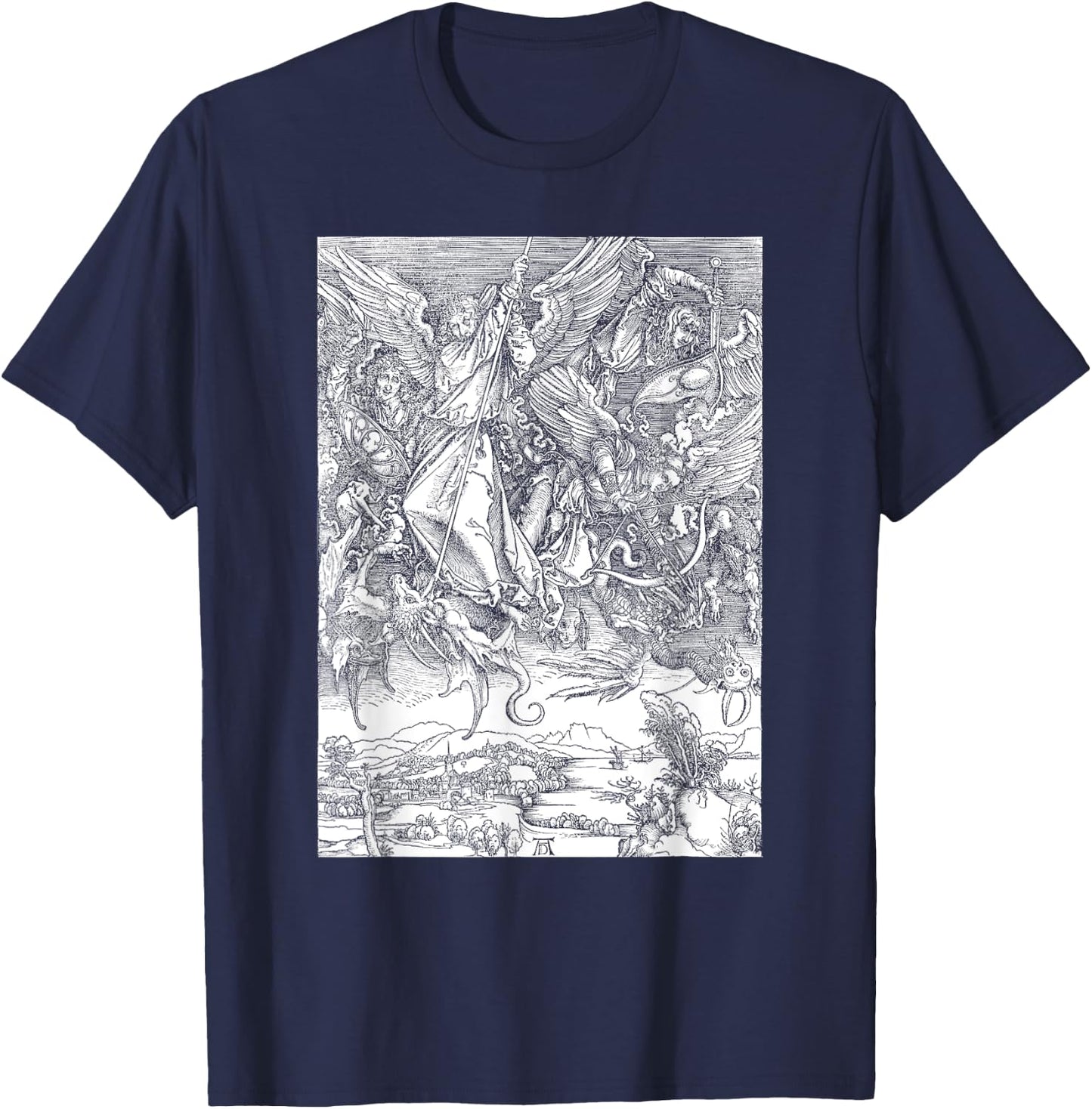 Albrecht Durer, Michael Slaying the Dragon Engraving, Occult T-Shirt - T-Shirt | Navy