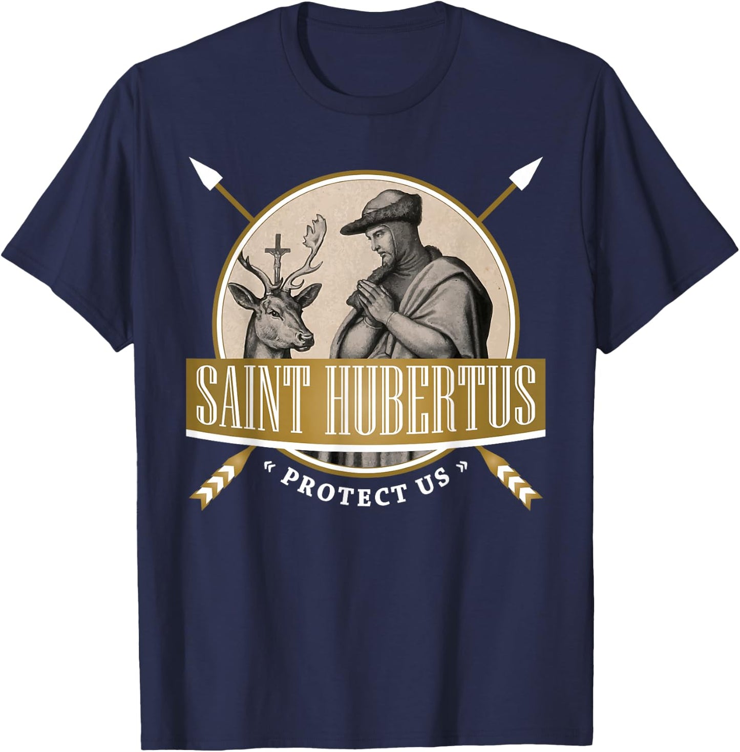 Hubertus Hubert Patron Saint of Hunters Bowhunter Catholic T-Shirt - T-Shirt | Navy