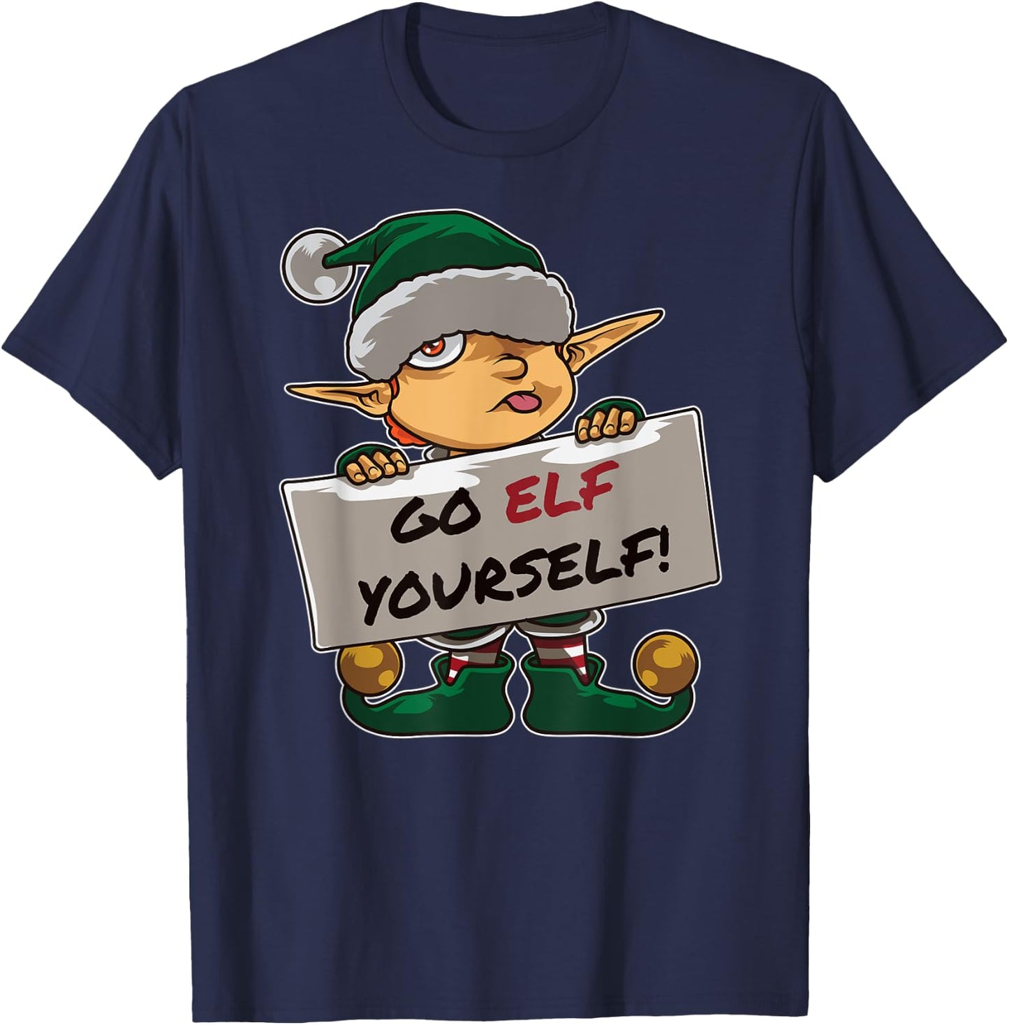 Christmas Bad Elf Dirty Pun "Go Elf Yourself" Provocative T-Shirt - T-Shirt | Navy