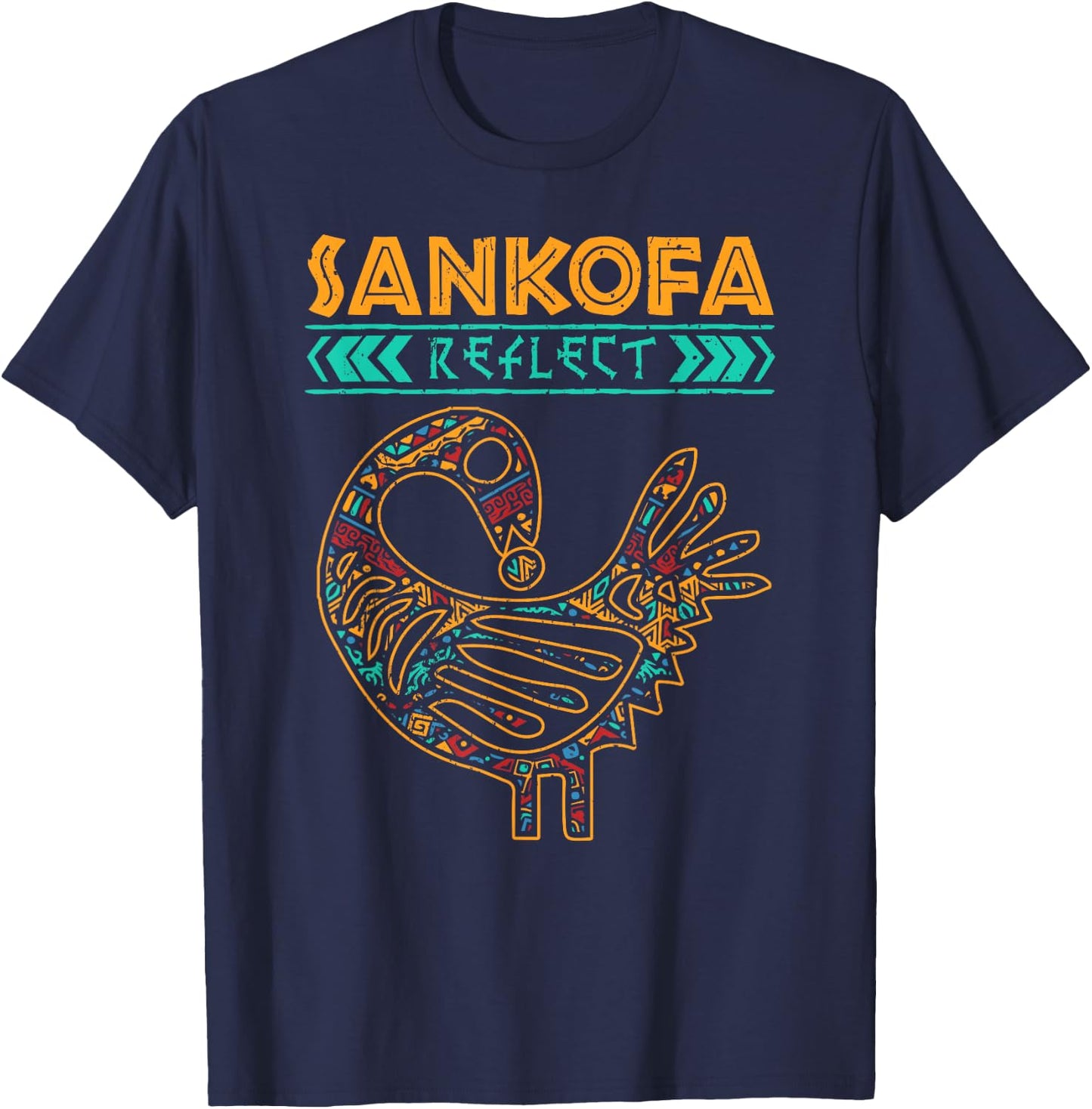 Black History Afrocentric Sankofa Tribal Design T-Shirt - T-Shirt | Navy