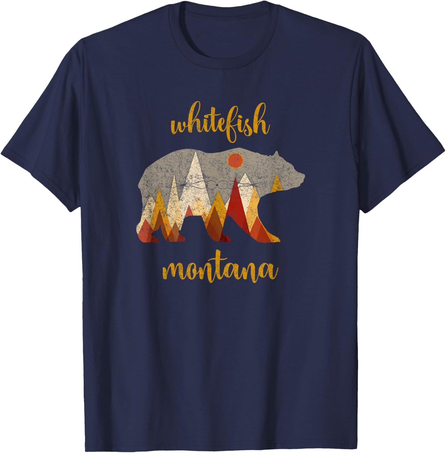 Retro Whitefish Montana Shirt Whitefish Family Vacation T-Shirt - T-Shirt | Navy