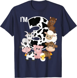 Farm Animals Barnyard Farm House 3rd Birthday Party Supply T-Shirt - T-Shirt | Navy