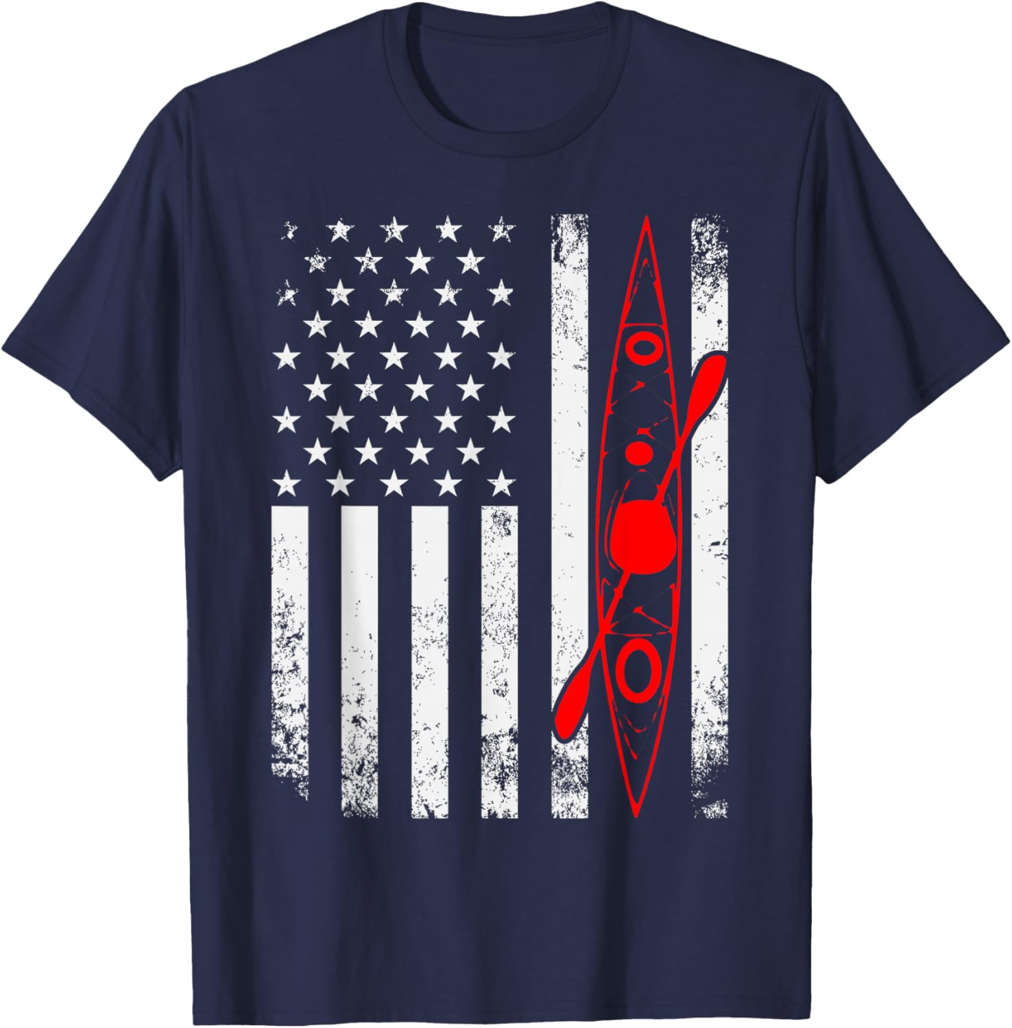 Kayak Lover Kayaking Canoe Paddling Water Sport Flag Kayaker T-Shirt - T-Shirt | Navy