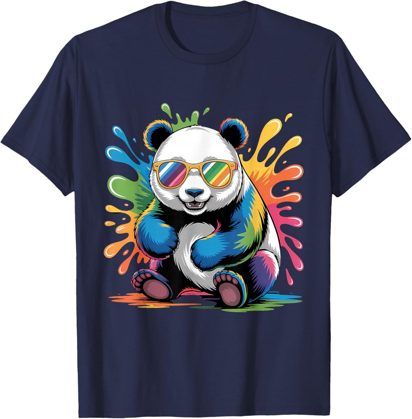 Panda with Sunglasses Graphic Motif Animal Funny Panda Bear T-Shirt - T-Shirt | Navy