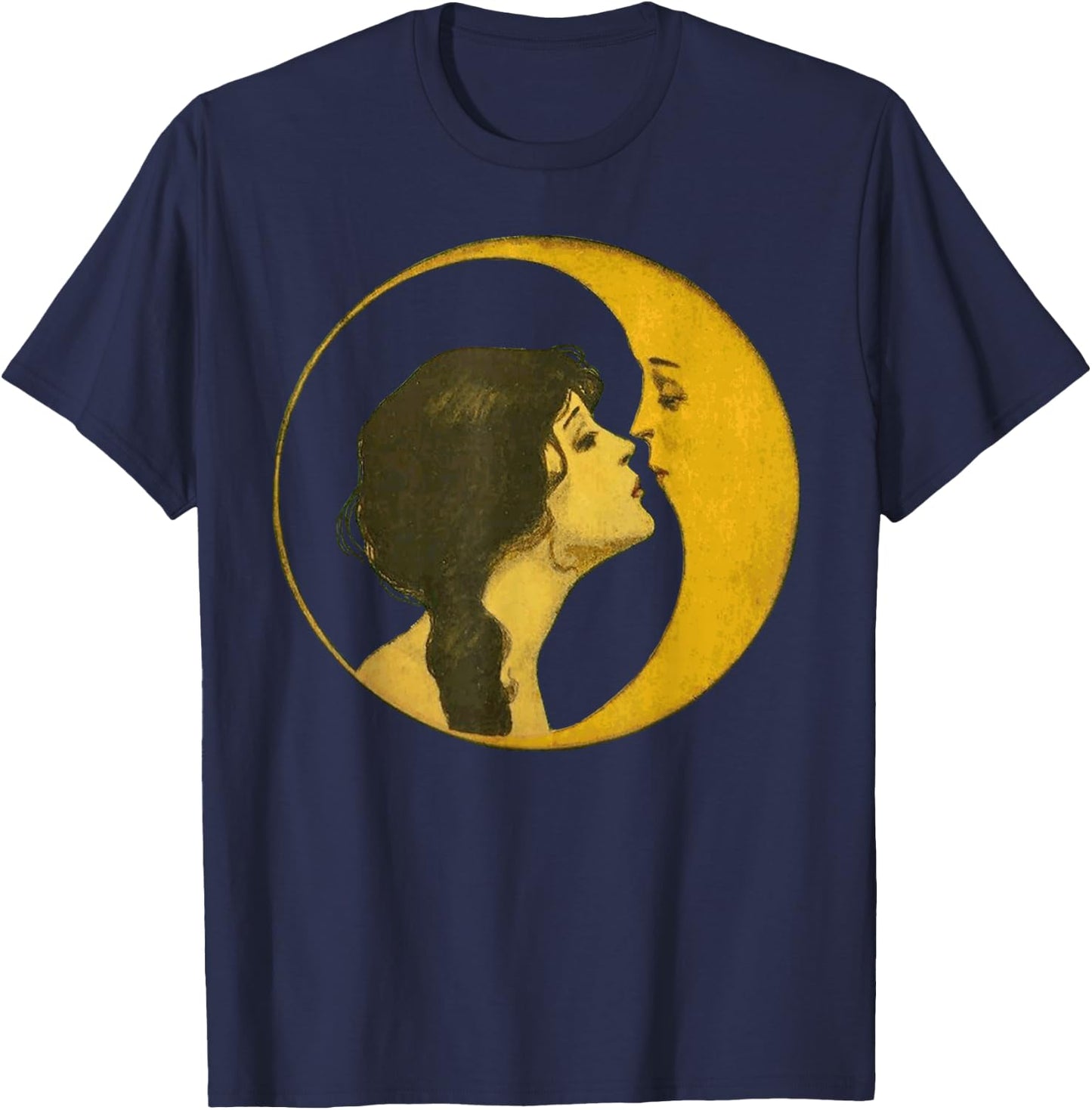 Kiss the Man On The Moon Vintage Art Celestial Gift T-Shirt - T-Shirt | Navy