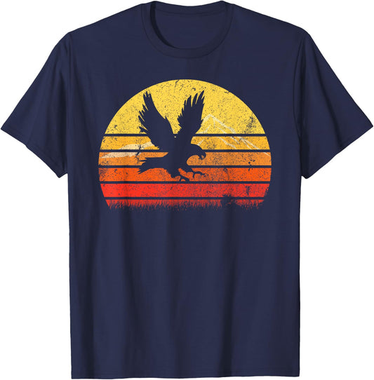 Vintage Retro Hawk Silhouette Sunset Bird Lover Distressed T-Shirt - T-Shirt | Navy