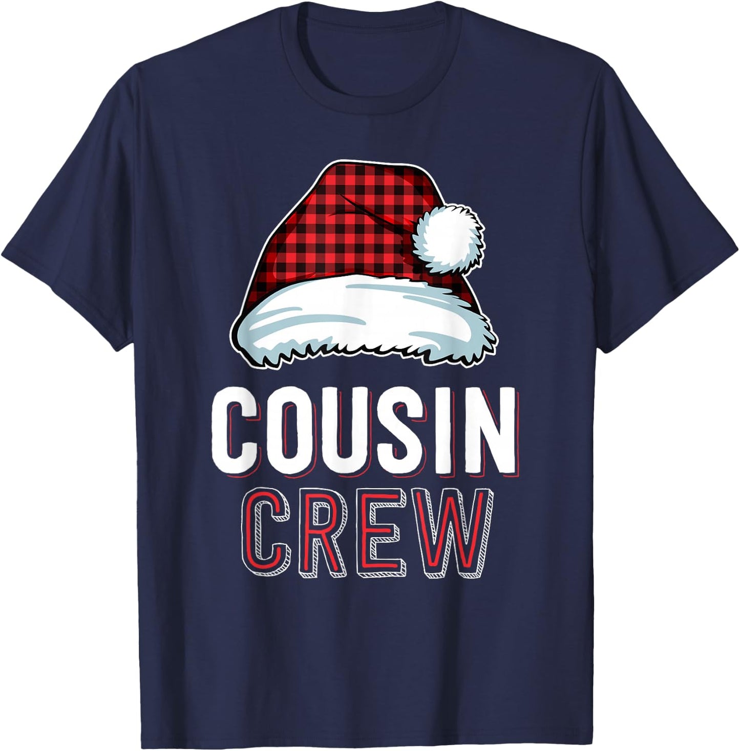 Cousin Crew Red Buffalo Plaid Family Matching Christmas T-Shirt - T-Shirt | Navy